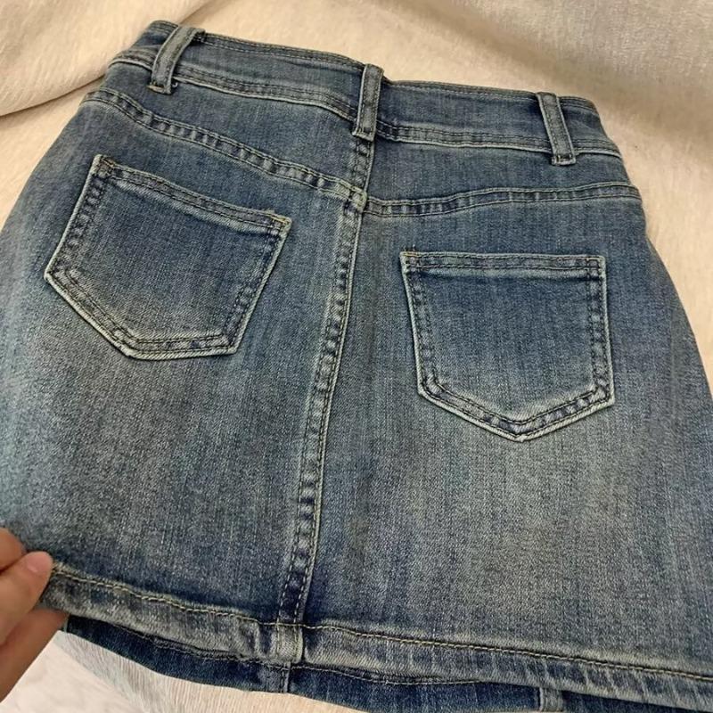 2025 Vintage High Waist Denim Mini Skirt for Women, Plus Size, Slimming, Anti-Exposure, Bodycon Workwear for Summer