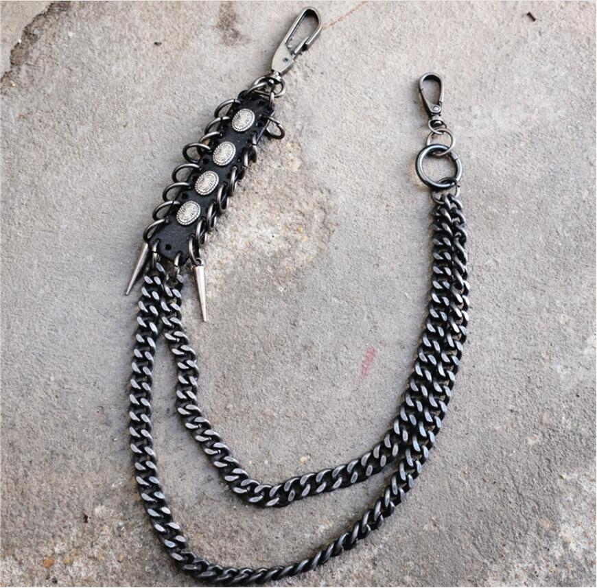 

hot sale Black Tone Pants Chain 2 lines Curb chain Punk Jean Keychain Ring Clip Keyring HipHop beads Accessories Mens jewelry чёрный