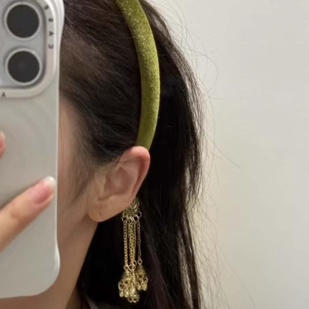 Flocking Vintage Hair Hoop Luxury Ethnic Style Headband Trendy Bell Tassel Hairband  Banquet