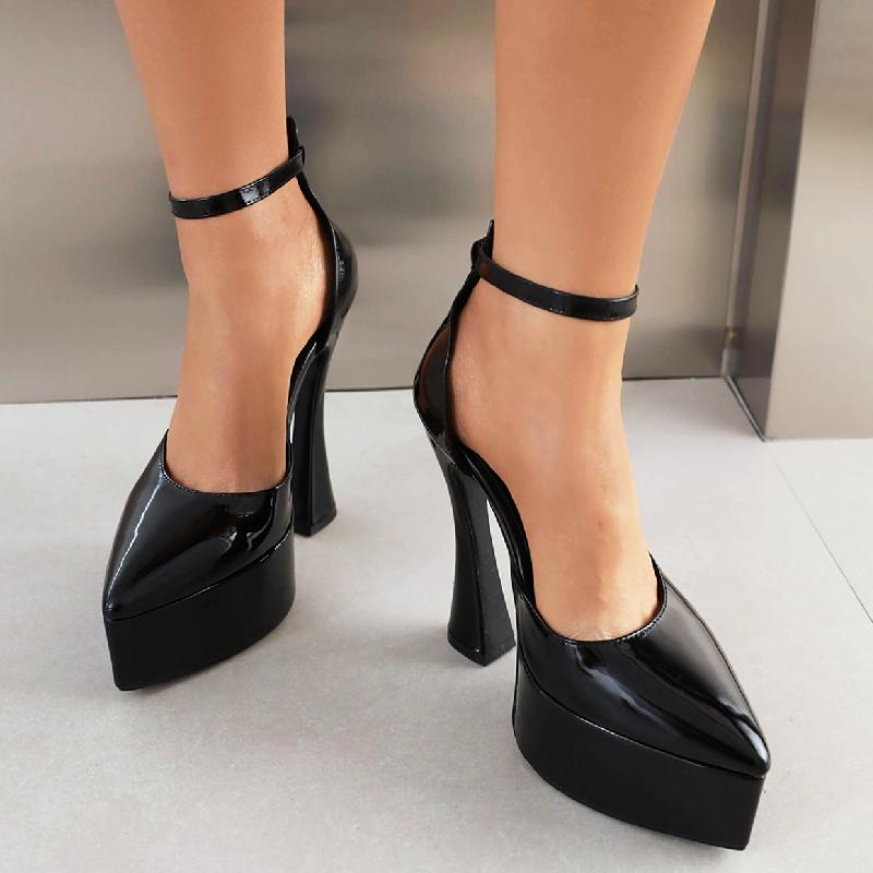 Sexy Damen High Heels Pumps Schuhe Plateau 2025 Knöchelriemen Schwarz Weiß Rot Absatz Tanzparty Hochzeitsschuhe Damen Große Größe