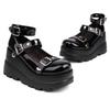 Czarne damskie buty na obcasie z koturnami, platforma, gruba podeszwa, koturny, obuwie imprezowe, buty gotyckie, damskie, wiosna 2025