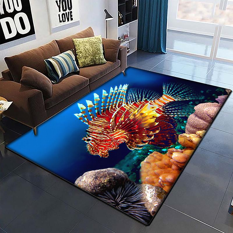 Marine Fish Beautiful Painting Carpet for Living Room Large Area Rug Black Soft Carpet Home Decoration Mats Boho Rugs Picnic