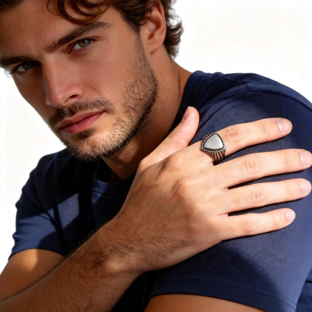 Vintage Shield Signet Ring for Men Boys,Retro Grey Stainless Steel Ring,Punk Statement Ring Gift for Father Son Husband BBF