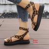 Fashion 2025 Summer Fashion Leopard Wedges Sandals for Women Med Heel Platform Sandals Woman Non-Slip Ankle Strap Women Sandles