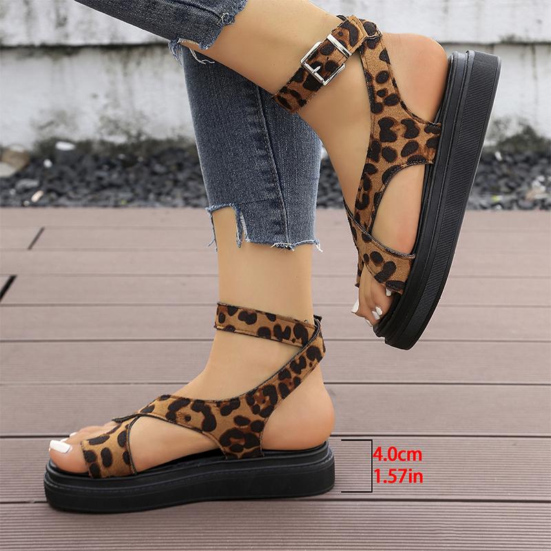 Fashion 2025 Summer Fashion Leopard Wedges Sandals for Women Med Heel Platform Sandals Woman Non-Slip Ankle Strap Women Sandles