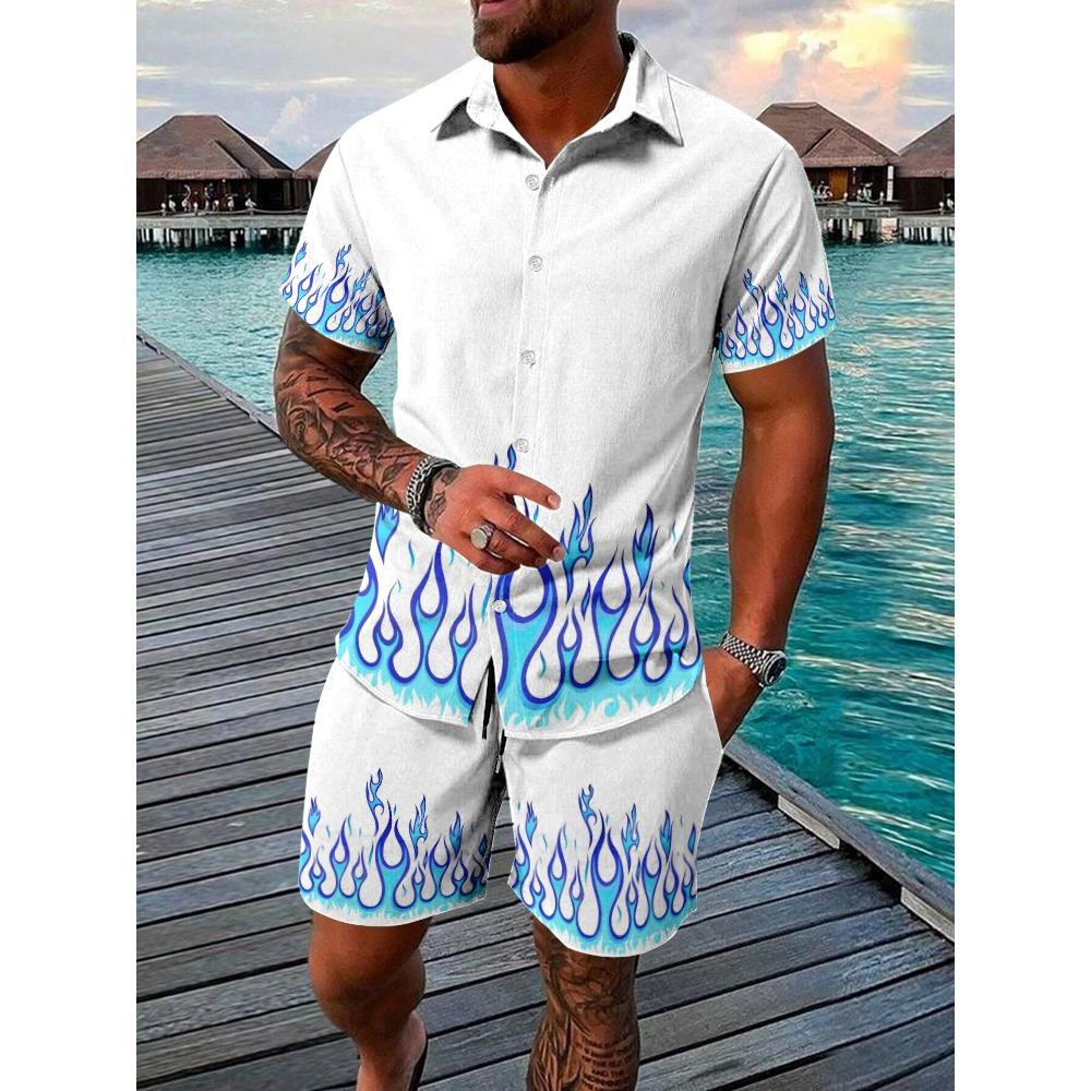 Sommer-Strandparty Herren Freizeithemd Outdoor-Sport Herrenshorts Herren Hawaii-Kurzarmhemd und Strandshorts Set