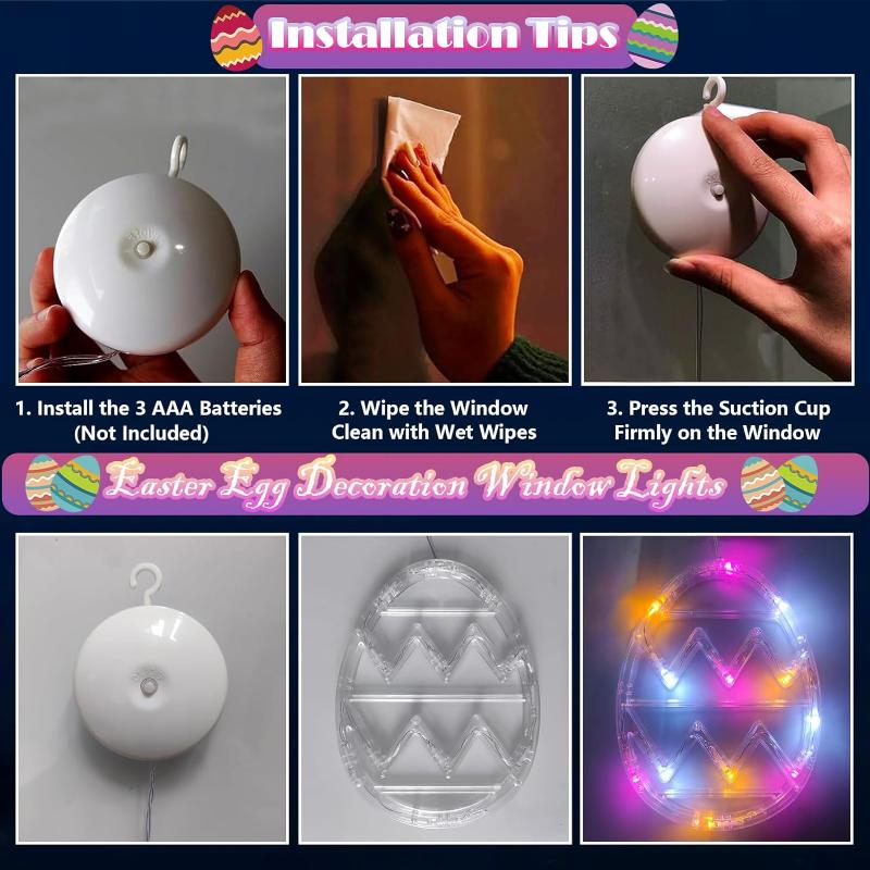 Easter Decoration Window Lights Easter Color Egg Lights With Suction Cup Easter Hanging Decorations for Indoor Outdoor Home Door