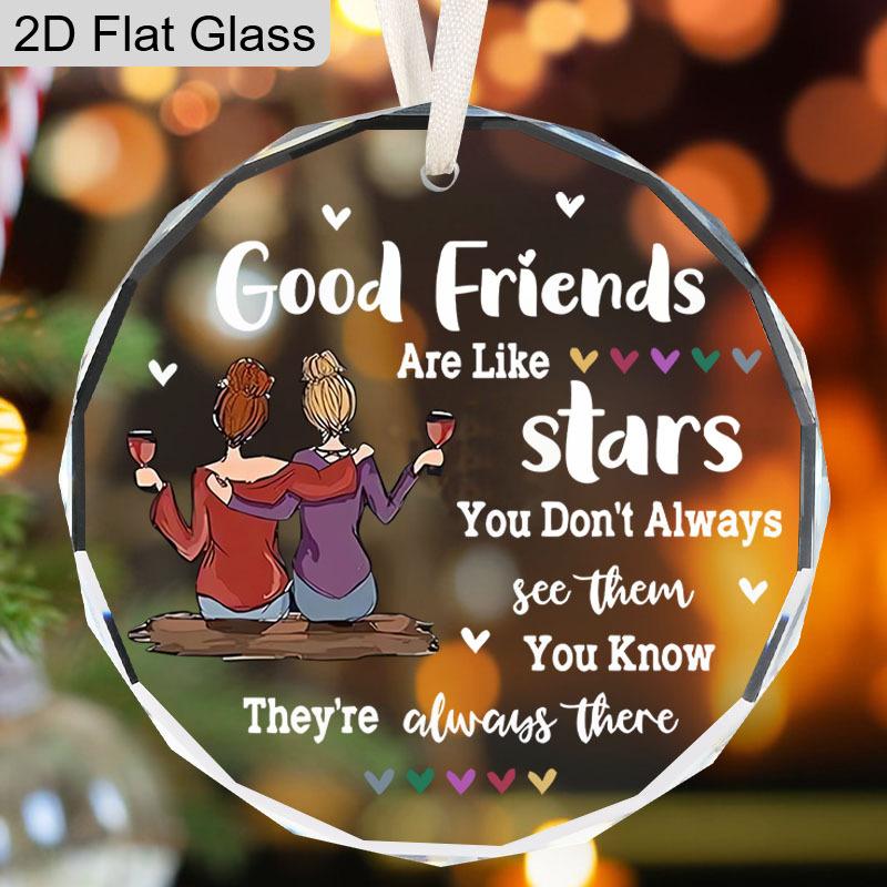 Freundschafts-Erinnerungsstück Glasornament, Design mit zwei Schwestern, die Weingläser halten, Ideale Geschenke für beste Freunde oder beste Freundinnen, Freundschaft, BFF, Seelenverwandte