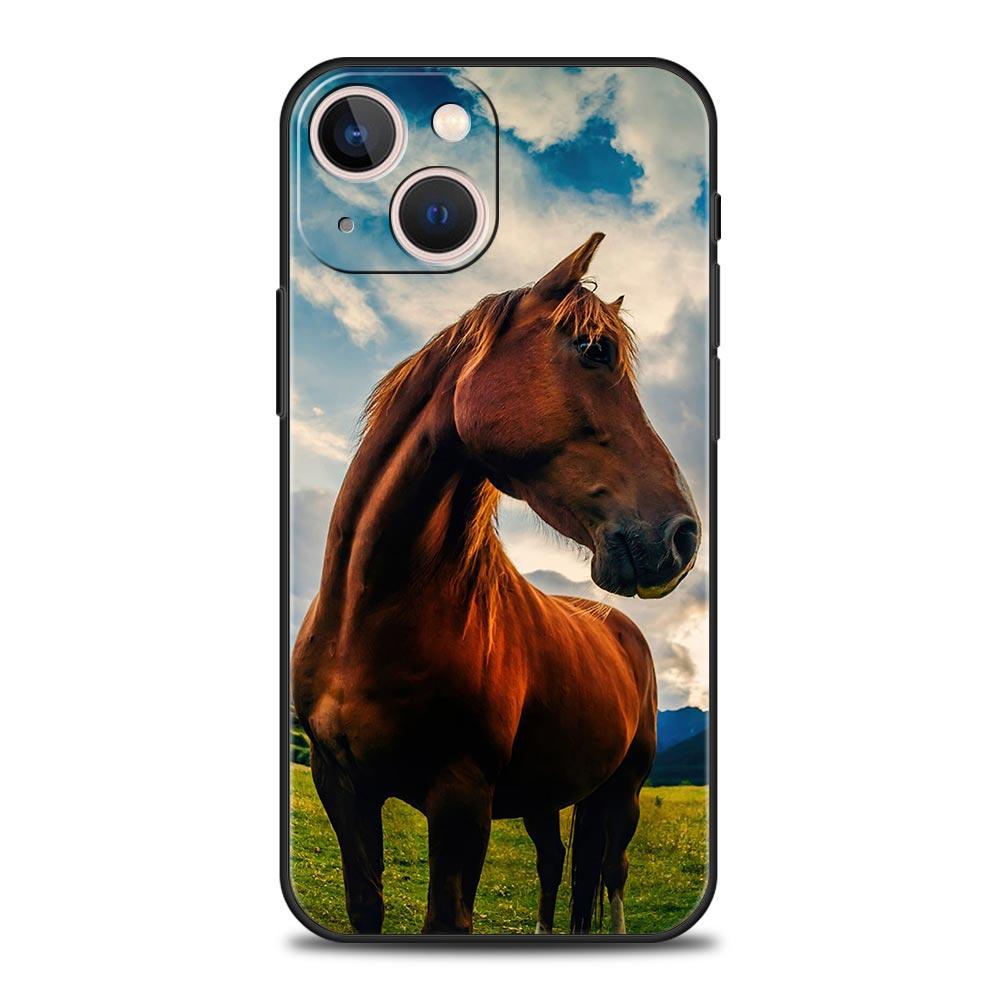 Horse Phone Case For iPhone 17 16 15 Pro Max 11 12 13 14 7 8 Plus SE 2020 X XR XS Cover Soft Black