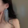 Fashion Blue Silver Color Shiny Zircon Drop Earrings Long Tassel Earrings For Women Statement Jewelry Gift LXY