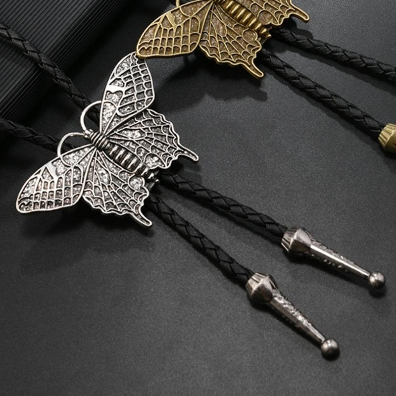 Adjustable PU Leather Bolo Tie With Alloy Butterfly Pendant For Men Women Stylish Unisex Necklace Accessory