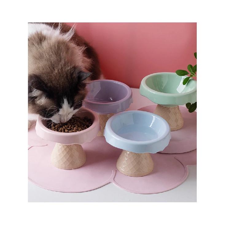 1pc Ceramic Cat Bowl, Pet Bowl, Ice Cream Bowl, High Foot Slanted Mouth, Neck Protection, Anti Knock Cat and Dog Bowl
