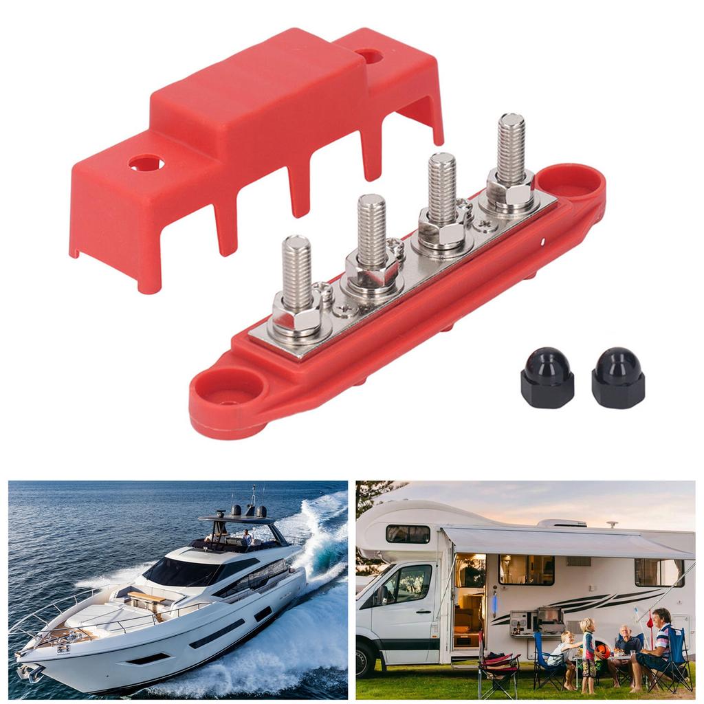 4 Stud M8 Bus Bar Heavy Duty Module Power Distribution Block Busbar Box for RV Yacht 48V 250A