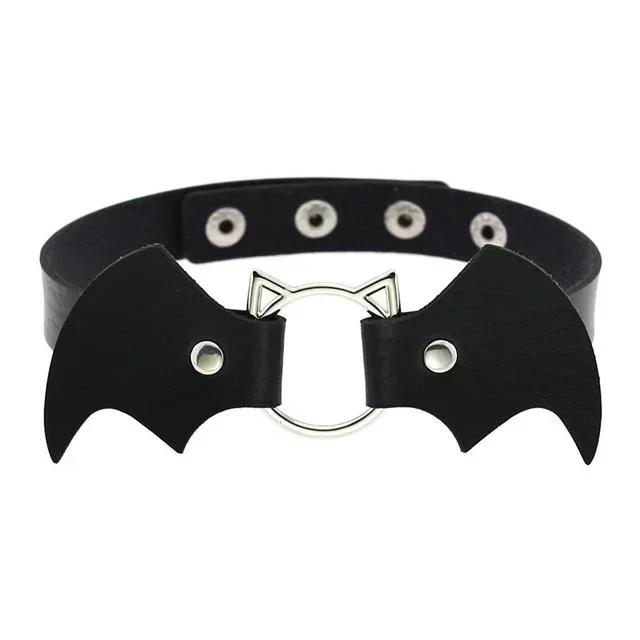 Vintage Punk Gothic Harajuku Cosplay Black White PU Leather Bat Choker Necklace for Women Men Statement Necklaces Jewelry