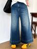Plus Size Women's Retro Wide-Leg Jeans - Spring 2026 Fashion, Versatile Loose Fit, Straight-Leg Pants for Chubby Girls (NK1385)