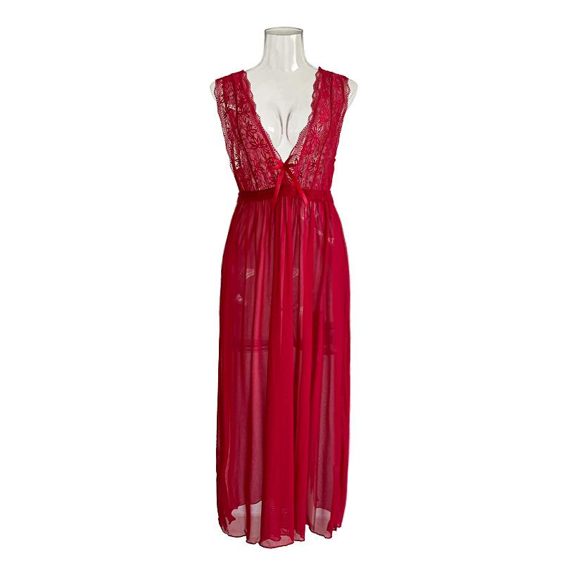 Robe de nuit longue sexy en résille à larges bretelles Bordure en dentelle Élégant pyjama camisole Vêtements d'intérieur pour femmes 419 Vêtements de nuit confortables et flatteurs avec design de bretelles chic
