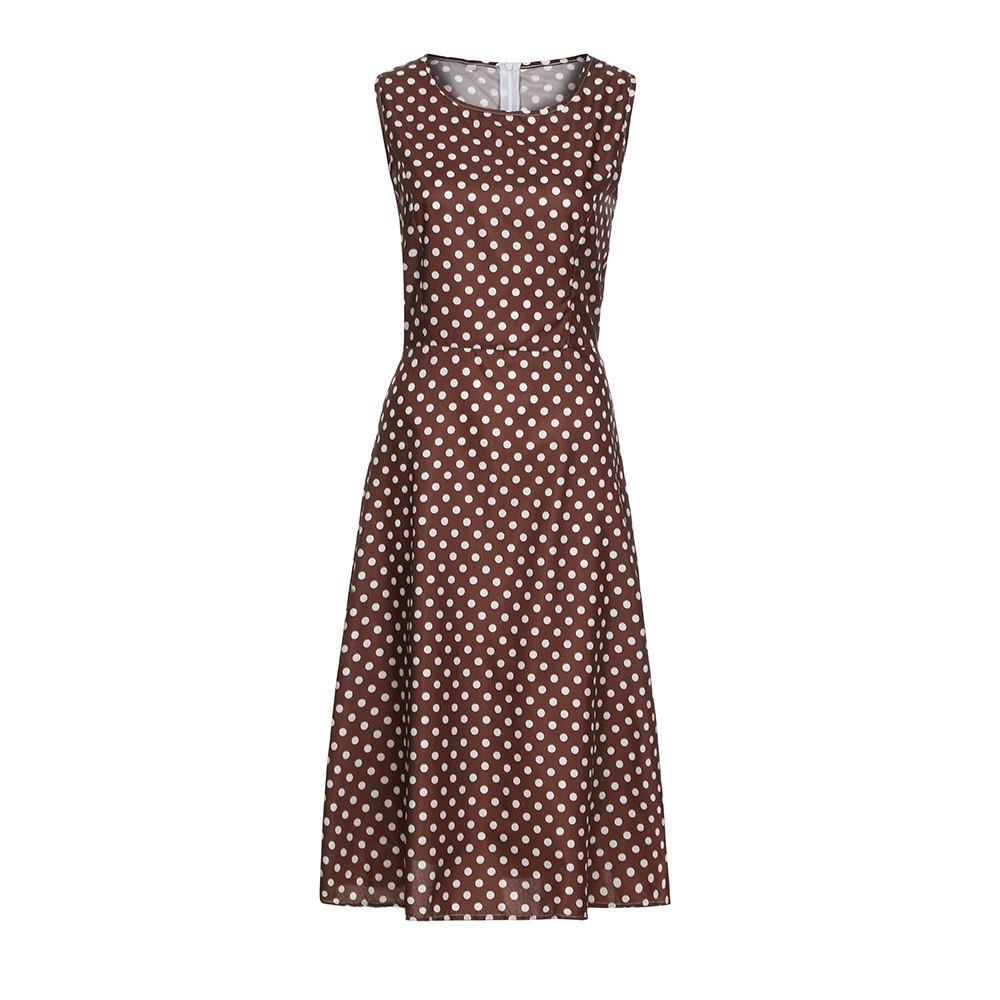 Dámské letní vintage midi šaty bez rukávů s puntíkovaným potiskem, retro áčkové, volnočasové, na párty, večerní šaty pro ženy