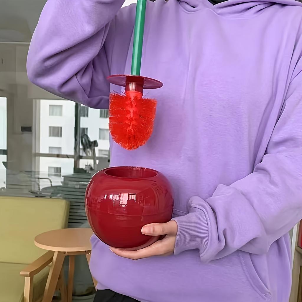[Creative Toilet Brush] 1pc Creative Cherry-Shaped Toilet Brush with Holder | Novelty Plastic Bathroom Accessory, Reusable Freestanding Toilet Brush