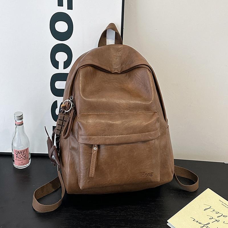 Schoolbag Retro Soft Leather Commuter Backpack Women's 1011 Spring and Summer New College Student Schoolbag Lightweight Travel Backpack Large Capacity