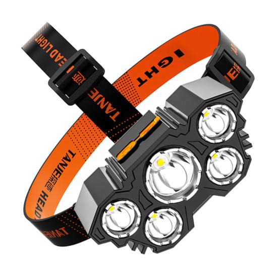 

Светодиодный налобный фонарь Высокая яркость Низкое энергопотребление Легкий Зарядка через USB 5-светодиодный фонарик для кемпинга чёрный