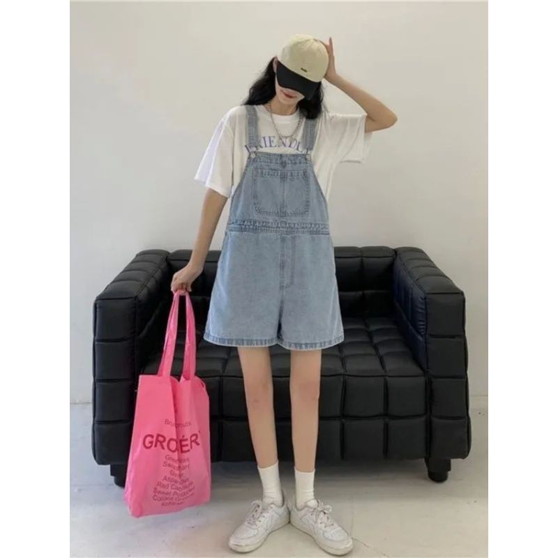 Summer Baggy Denim Overalls Girl Summer Loose Jumpsuit Denim Suspenders Women