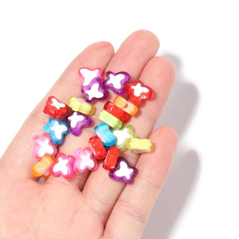 Pack of 100 Waterproof Loose Spacer Bead Acrylic Heart/Flower/Butterfly Shaped Beads Creative Jewelry Accessories