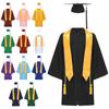 Conjunto de Vestes de Formatura Infantil Gola V Manga Longa Fechamento com Zíper Robe Chapéu Estola Borla para Formatura do Ensino Fundamental e Médio