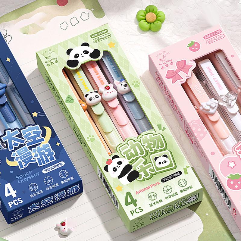 4 Stück Kawaii Cartoon Radierbare Gelstifte Niedliche Druck-Neutralstifte Schreiben Glatte Stifte Studenten Schreibwaren Bürobedarf