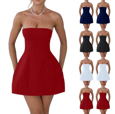 Women's Solid Color Summer Short Dress Fashionable Tubeless High Waist Dress