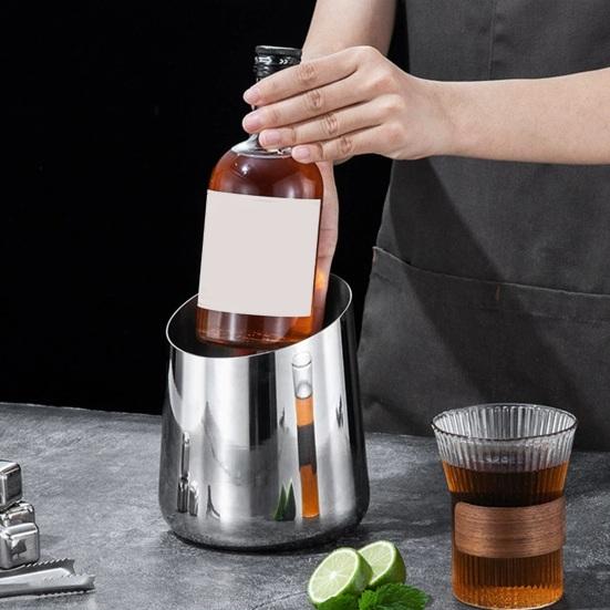 yangyizhi Stainless Steel Ice Bucket, Heavy Duty Champagne Wine Cooler with Slanted Mouth, Thickened Beer Multi-Use Trash Can for Bar KTV