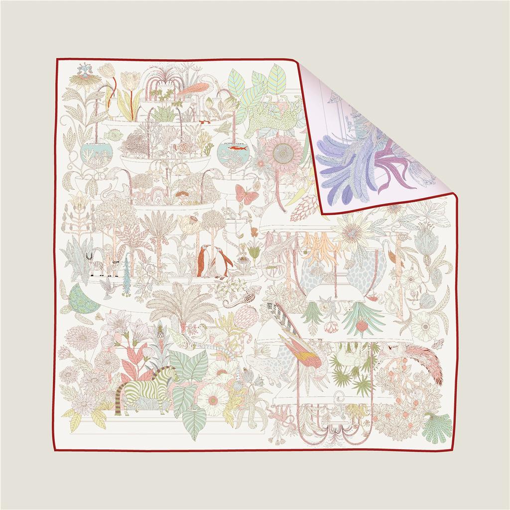 90cm Hand Rolled Twill Silk Scarf Women Cake Pan Animals Double Print Square Scarves Wraps Echarpes Foulards Femme Hijab