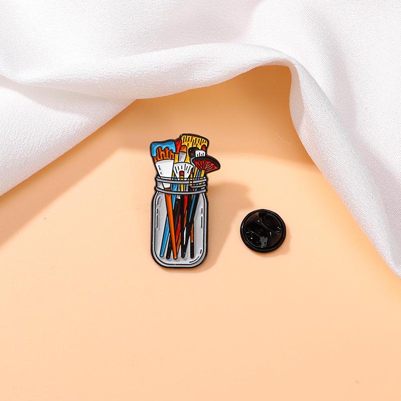 Paint Brushes In Clear Jar Enamel Pin Uv Screen Printing Artist Badge Artist Supplies Brooch Makeup Brushes Pins