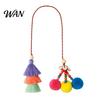 Fur Ball Bag Charm Tassel Pendant Retro Ethnic Style Straw Canvas Tote Decor Colorful Keychain Handbag Accessory Summer Beach