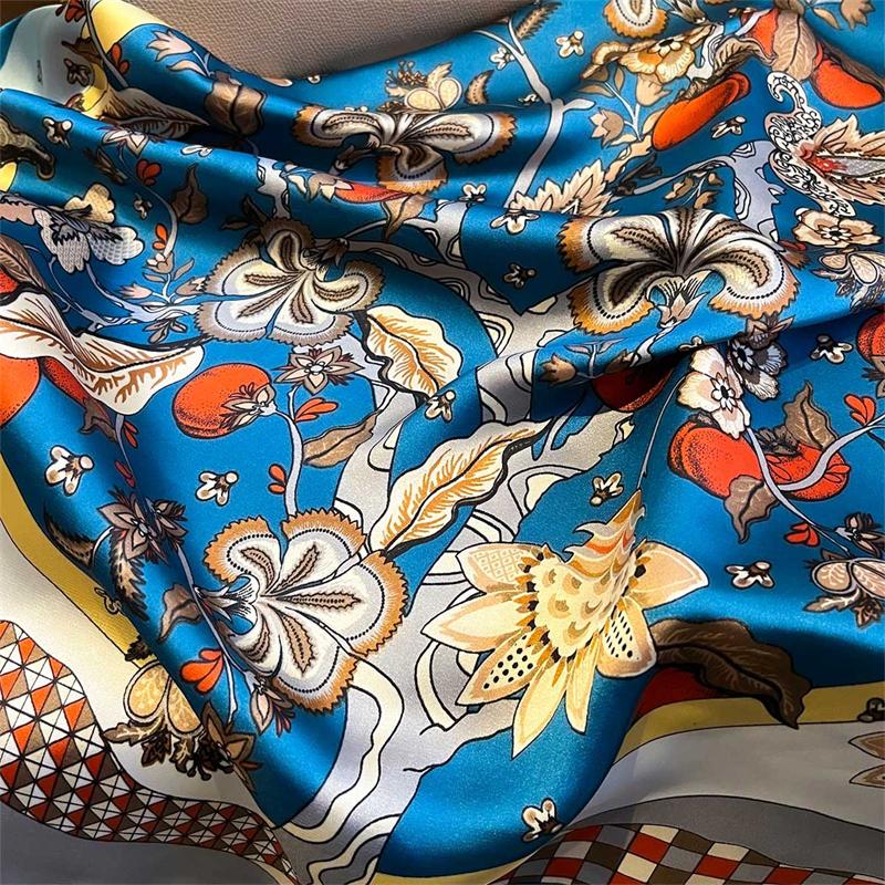Tree of Life Scarf 70x70cm Women Silk Scarves Luxury Bandana Hijab Wrap Neckerchief Shawl Kerchief Hair Band Foulard