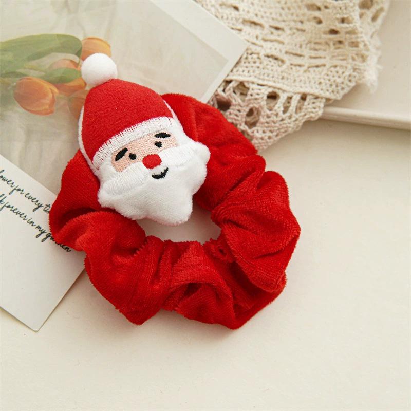 Christmas Cartoon Santa & Reindeer Plush Scrunchie - Festive Hair Accessory