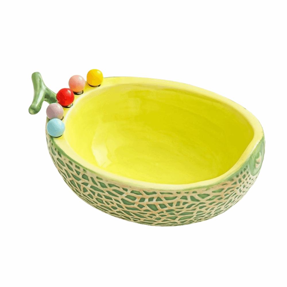Hami Melon Shape Fruit Bowl with Fork Large Capacity Cute Toothpick with Holder Household Use