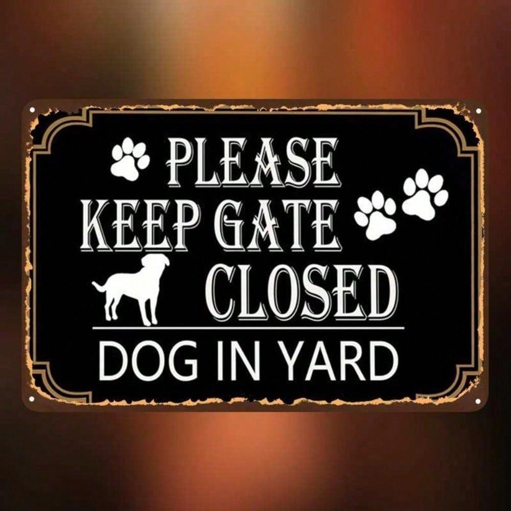 Vintage Keep Gate Closed Dog Sign, 2D Flat Iron Wall Decor, Pre-Drilled Holes for Home Office Kitchen