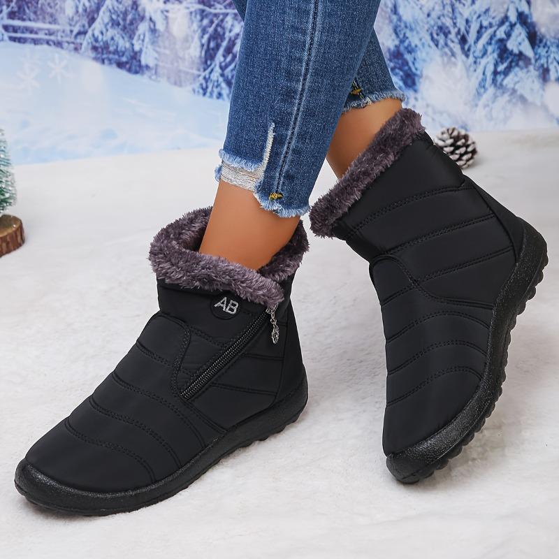 Women's Ankle Booties with Fuzzy Collar Stylish Winter Footwear Comfortable Slip on Design Trendy Short Boots