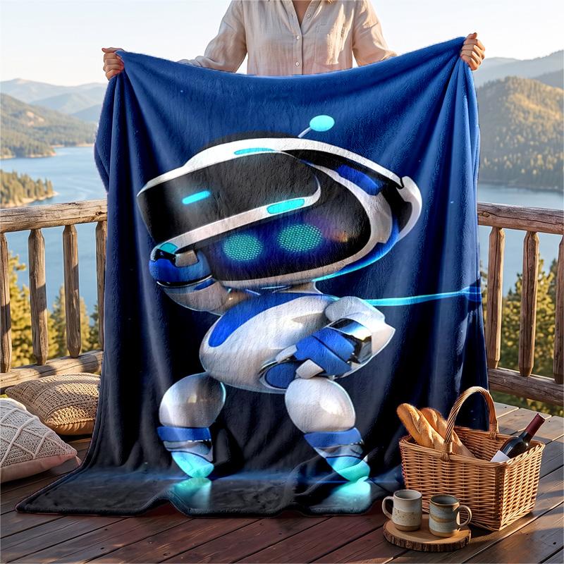 Warm Flannel Blanket Astro Bot Pattern, Lightweight Comfortable Throw Blanket for Bed Sofa Use