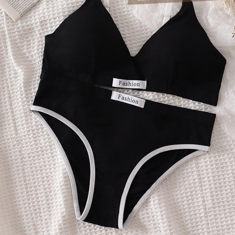 

Женский комплект с бюстгальтером, сексуальные трусы с низкой талией, трусики без косточек, бюстгальтер без косточек, нижнее белье, бюстгальтер, женский комплект хлопкового нижнего белья чёрный