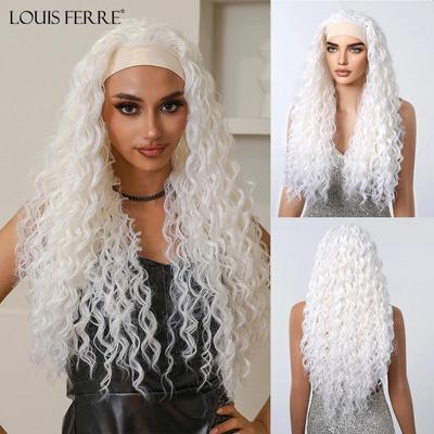 Pure White Kinky Curly Headband Wigs for Women Long Wavy Curly Synthetic Hair Daily Use Heat Resistant Wig With Clip