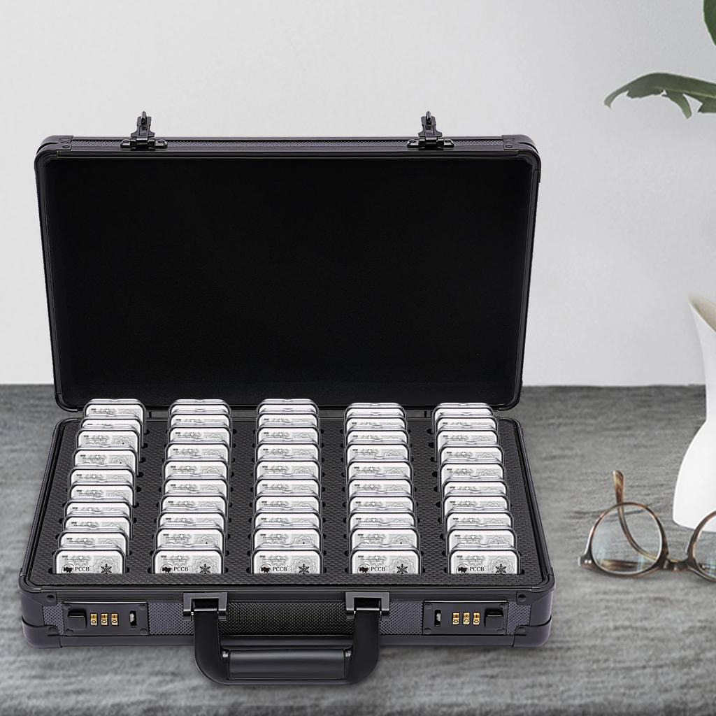 Münz-Slab Aufbewahrungsbox mit Griff, Fassungsvermögen für 50 Slabs, Aluminiumkoffer, Sichere Präsentations-Organizer für Münzsammlungen, Münzhalter