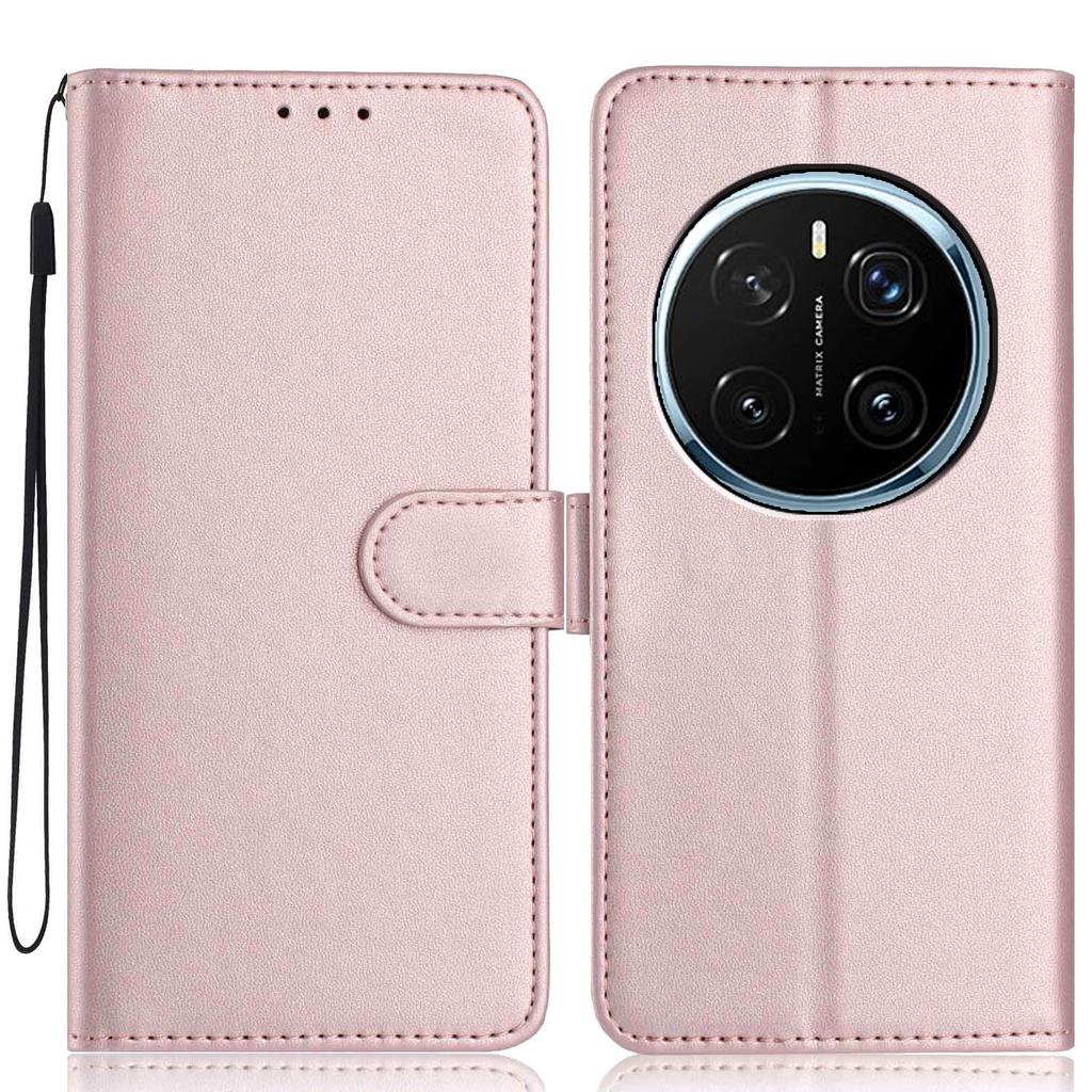 For Honor Magic7 Pro 5G Wallet Case with Strap/Multiple Card Slots Solid Color Leather Stand Phone Cover