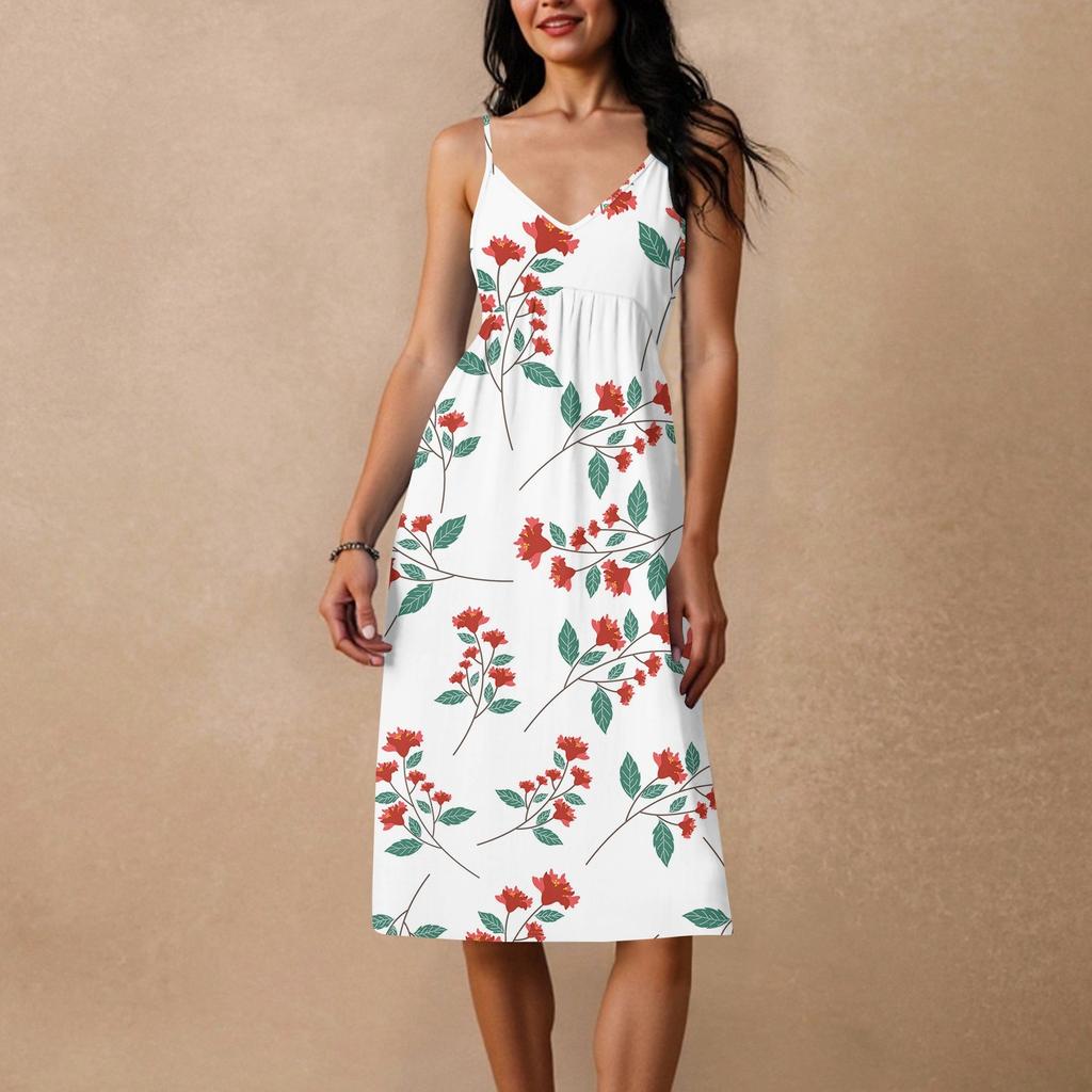 Women's Spaghetti Strap Backless Bow Loose Casual Beach Holiday Dress Sundress