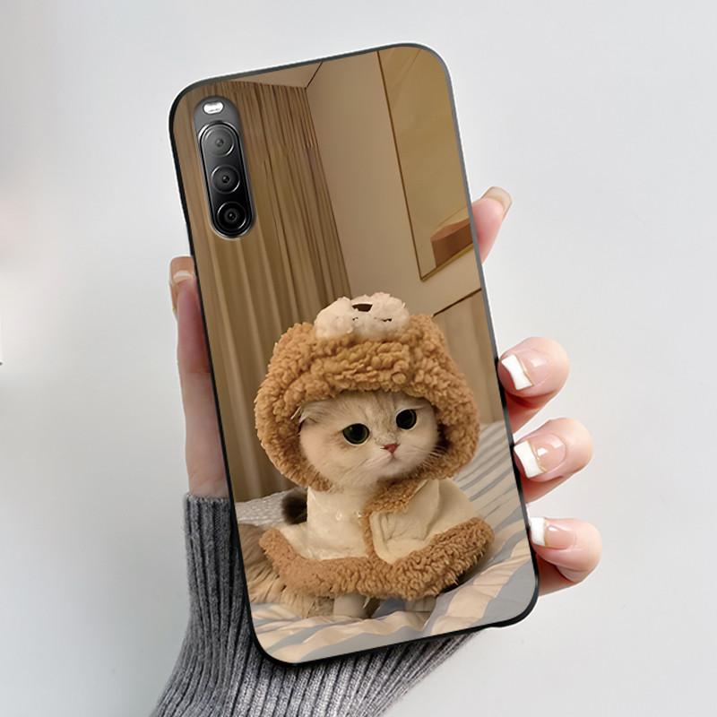 Fodral För Sony Xperia 10 II / 10 III Mobilskal Estetiskt Mode Söt Katt Astronaut Svart Silikon Mjuk Stötdämpande Baksidesskydd