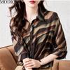 MODIQUE Sommer Plus Size Damen Baumwolle Leinen Gespleißte Bluse Shirts Druck Wellenschnitt Sommer Bürodame Mäntel Übergröße POLO Knöpfe