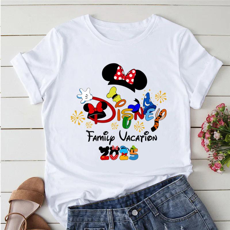 Disney Trip 2025 Printed Women Clothing White T-Shirts Y2k Fashion Female Streetwear Casual Tops Tee