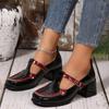 Fashion Fashion One Strap Single Shoes Summer New Round Toe Middle Buckle Rivet Metal Buckle Colorblock Square Heel High Heels