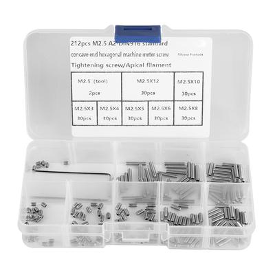 212Pcs Set Screws Stainless Steel M2.5 A2 DIN916 Inner Hex Concave End Tighten Fasteners