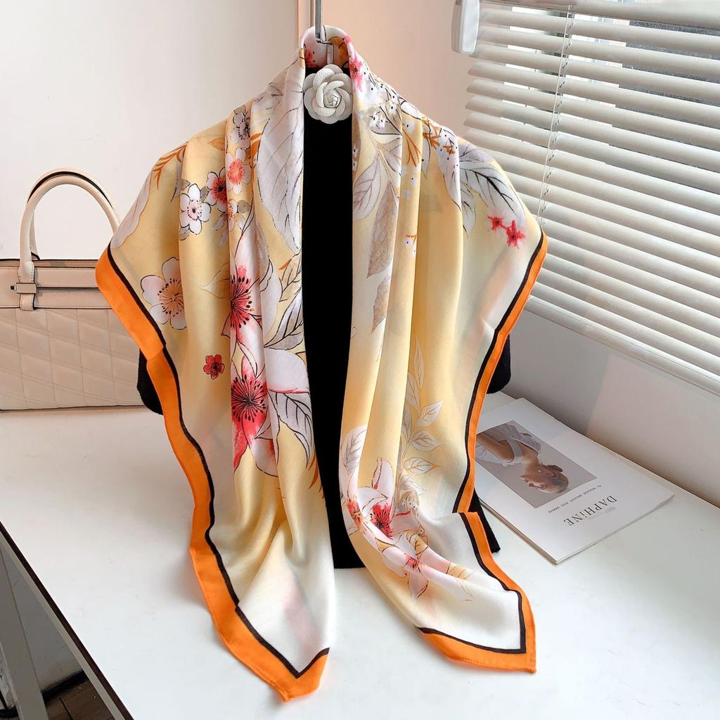 New velvet wool feel large square scarf women's light luxury temperament decorative shawl printed warm scarf